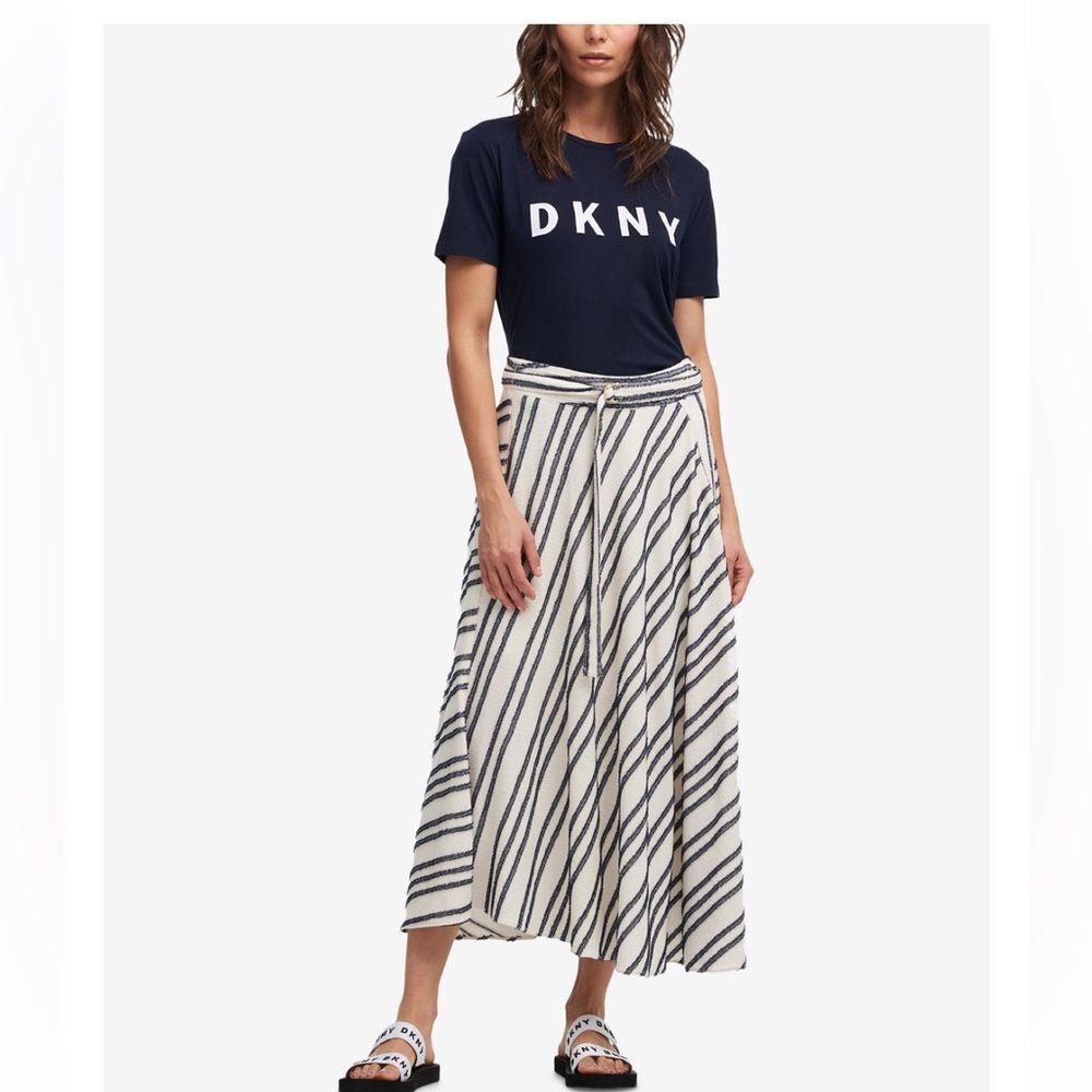 NEW! DKNY Asymmetrical Eyelash Fringe Stripe Belted Maxi Skirt - 4 ~ $109